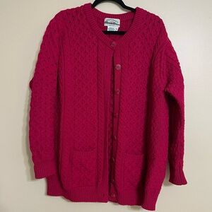 Aran Craft Merino Wool Sweater Open Front Chunky Cable Cardigan XXL